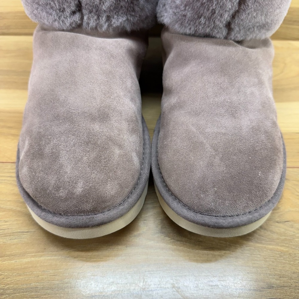 UGG Tania Chevron Stormy Gray Boots Womens 9 Suede Sherpa Fur Mid Calf Cozy - Picture 4 of 12